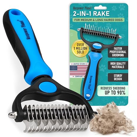 Maxpower Planet 2-in-1 Dog & Cat Grooming Rake – Dematting & Deshedding